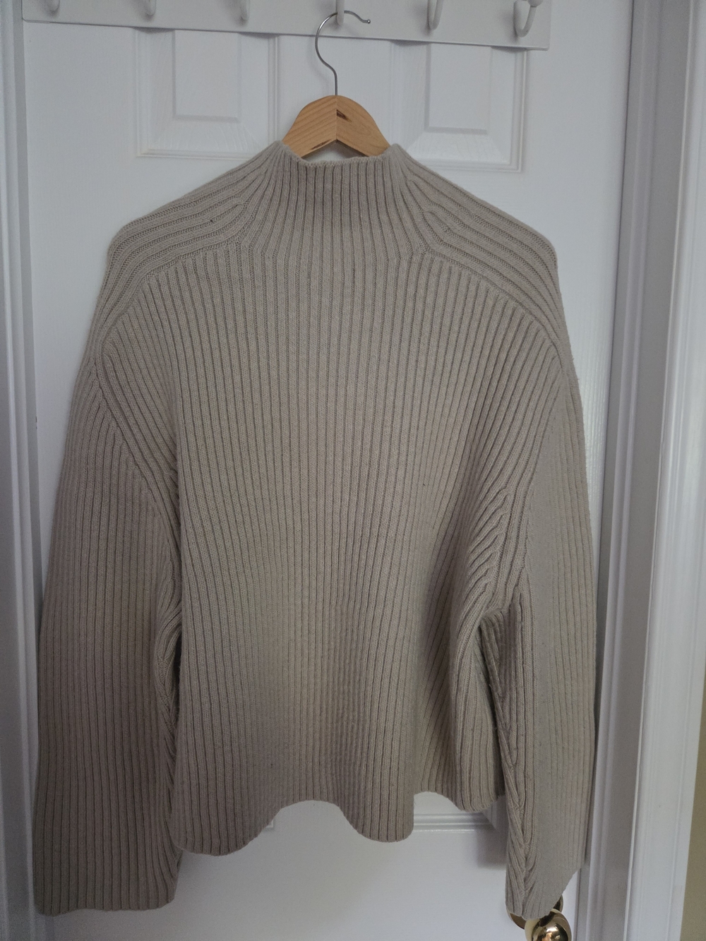 Women's Ribbed Mock Neck Sweater in Light Beige